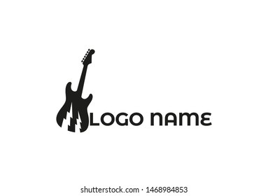 Vector black guitar logo design template. Isolated on white background.