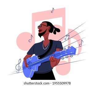 Vector black guitarist in shadow of sharp lines style