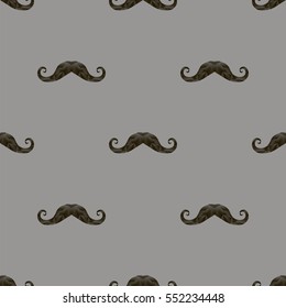 Vector Black Hairy Mustache Silhouettes Seamless Pattern on Grey Background