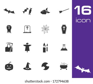 Vector black halloween icons set on white background.