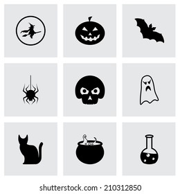 Vector black halloween icons set on grey background