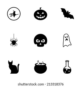Vector black Halloween icons set on white background