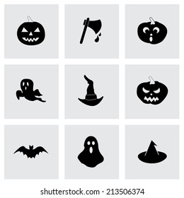 Vector black halloween icons set on grey background