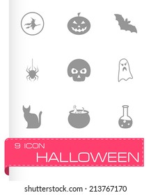 Vector black halloween icons set on white background