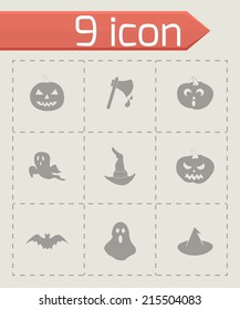 Vector black halloween icons set on grey background
