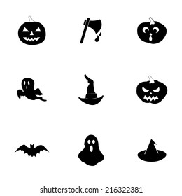 Vector black halloween icons set on white background