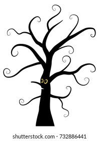 Vector black Halloween spooky tree character with eyes