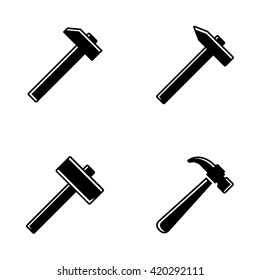 Vector black hammer icons set on white background. 