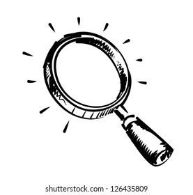 vector black hand draw illustration of magnifying glass