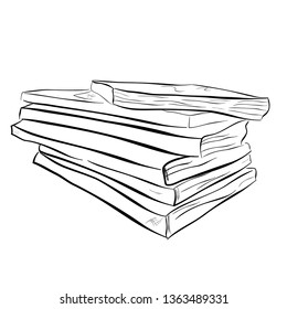 Vector Black Hand Draw Sketch stack of Book at white background, Eye Level Perspective
