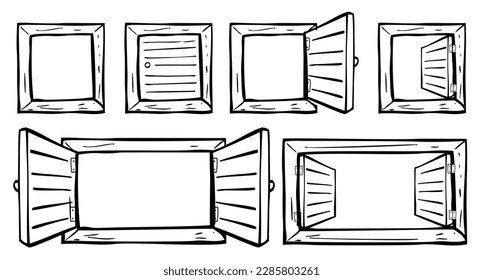 vector black hand Draw sketch Window set 6
