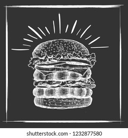Vector black hand drawn burger on white background