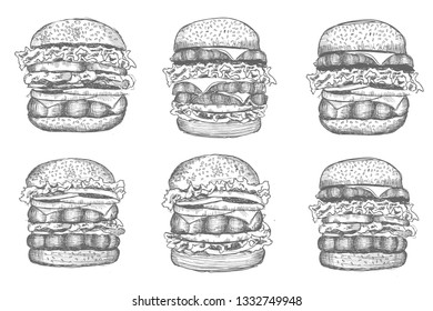 Vector black hand drawn burger on white background