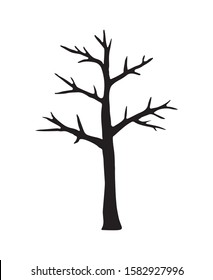 Vector black hand drawn doodle sketch naked tree silhouette isolated on white background