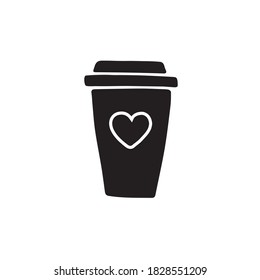 Vector black hand drawn doodle take away coffee cup isolated on white background
