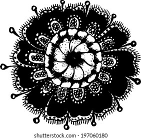 Vector black hand drawn flower isolated. Decorative floral background