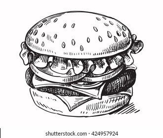 vector black hand drawn hamburger on white background