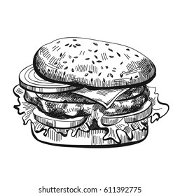 vector black hand drawn hamburger on white background