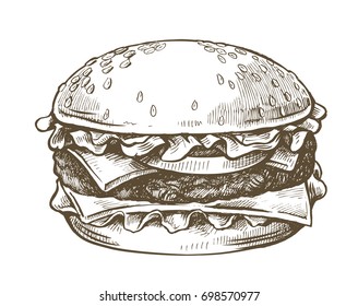 vector black hand drawn hamburger on white background