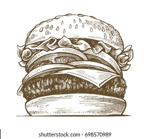 vector black hand drawn hamburger on white background