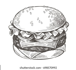 vector black hand drawn hamburger on white background