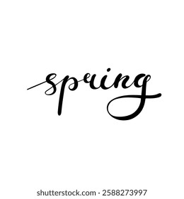 Vector Black Hand Drawn Lettering - Spring Isolated on White Background