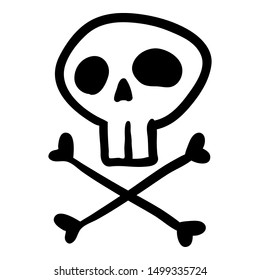Vector Black Hand Drawn Outline Doodle Skull and Crossbones. Funny Pirates Symbol.