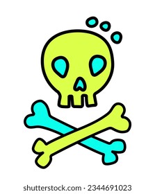 Vector Black Hand Drawn Outline Doodle Skull and Crossbones. 