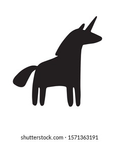Vector black hand drawn sketch doodle unicorn silhouette isolated on white background