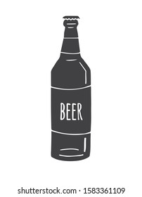 Vector black hand drawn sketch doodle beer bottle isolated on white background