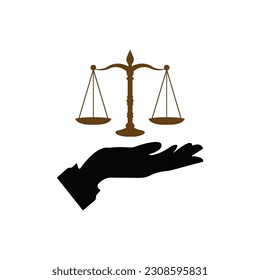 Vector black hand drawn sketch illustration isolated on white background. Judge's scales of justice. A symbol of right decision and act