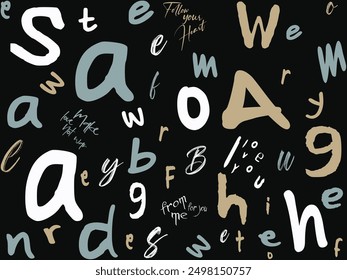 vector black hand writing phrases, Seamless handwriting pattern, graffiti pattern, textile print.Graffiti Font Brush Strokes seamless pattern. Digital Illustration brush alphabet pattern for print,