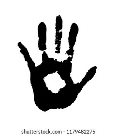 Vector black handprint, isolated on white background for art. detst.