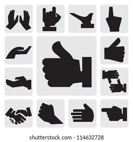 vector black hands icon set on gray