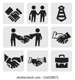 vector black handshake icons set on gray