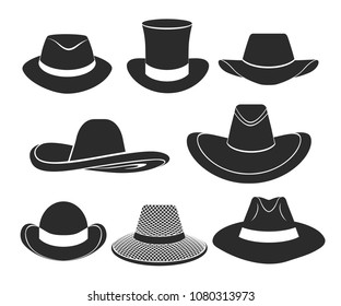 vector black hats icons set