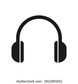Vector black headphone icon for listening to music and for speaking in presentations
