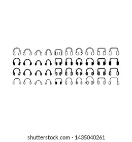 Vector black headphone icons set on white background