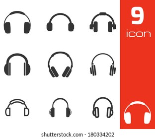 Vector black headphone icons set on white background