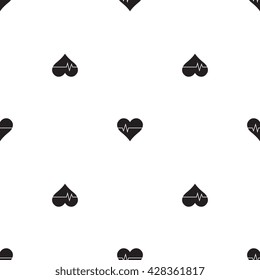 Vector black heart icon seamless pattern or background