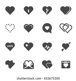 Vector black heart icons set on white background