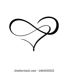 Vector black heart with infinity sign. Icon on white background. Illustration romantic symbol linked, join, love, passion and wedding. Template for t shirt, card, poster. Design flat element of