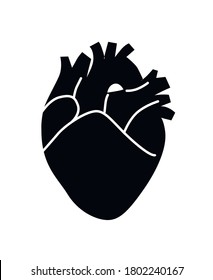 Corazón negro vectorial sobre fondo blanco. Ilustración de estilo grunge del corazón anatómico