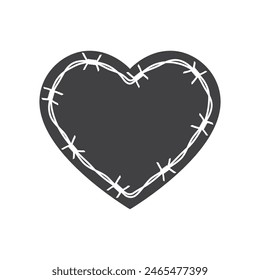 Vector black heart wrapped in barbed wire on a white background. 