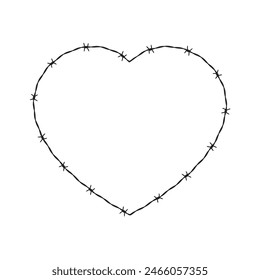 Vector black heart wrapped in barbed wire on a white background. 
