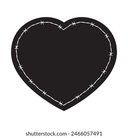 Corazón negro de Vector envuelto en alambre de púas sobre un fondo blanco. 
