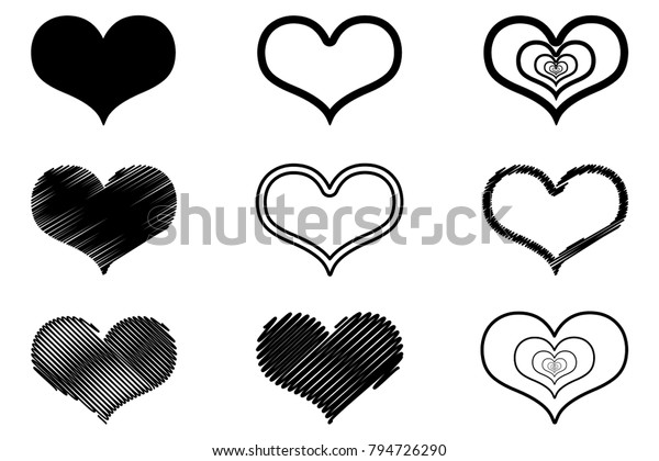 Vector Black Hearts Icon Set Hand Stock Vector (Royalty Free) 794726290 ...