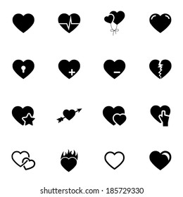 Vector black hearts icons set on white background