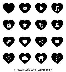 Vector black hearts icons set