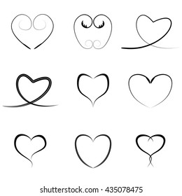 Vector black hearts icons set